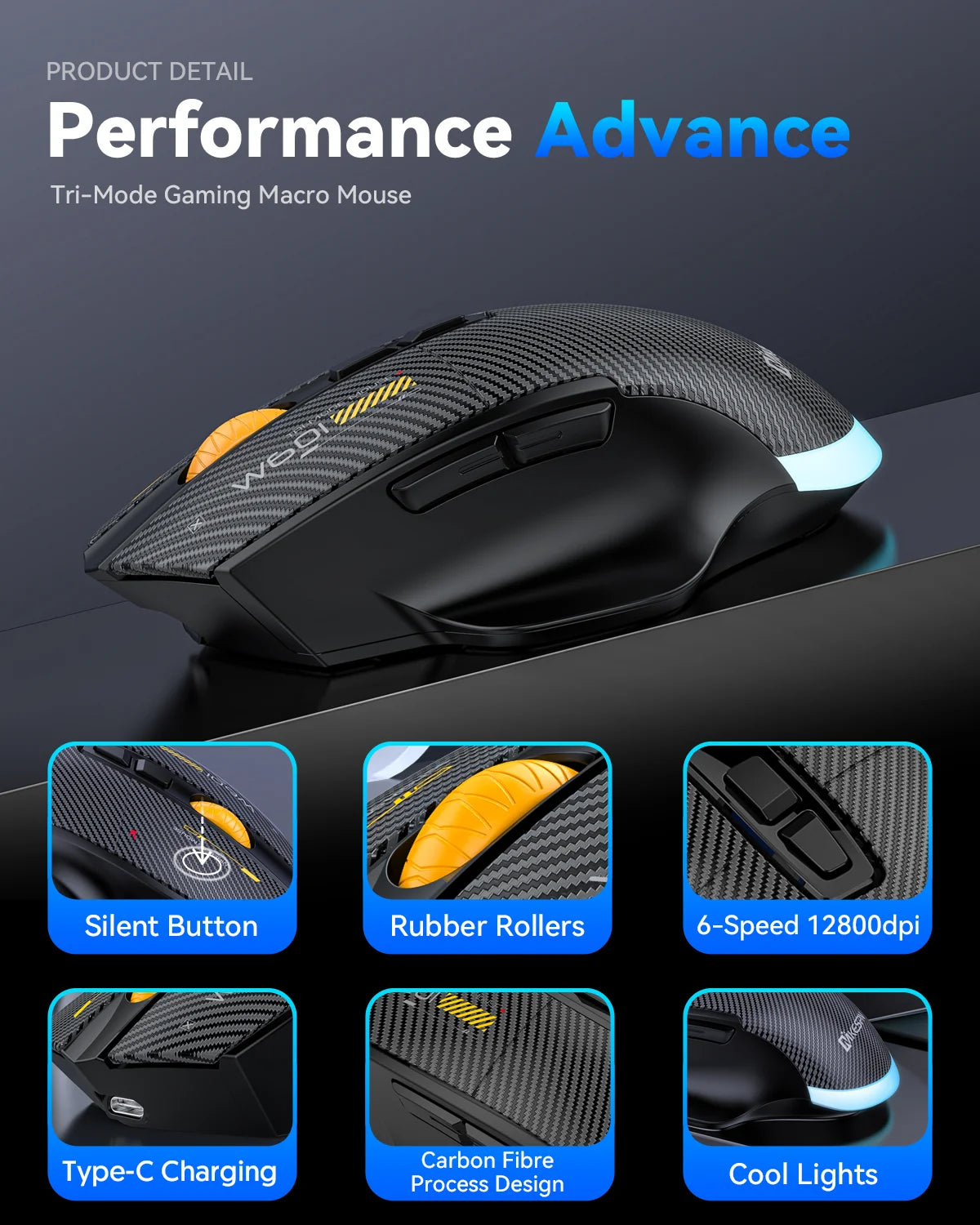 Langaton Bluetooth-pelihiiri, 12800 DPI:n langallinen/langaton RGB-hiiri 7 ohjelmoitavalla painikkeella, PC:lle, kannettavalle tietokoneelle ja pelaamiseen