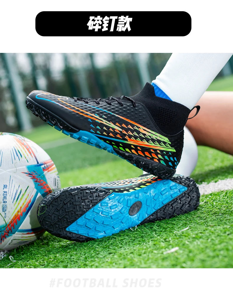 Double Star High-Top Soccer Shoes, Men's TF Turf Studs, Professional Training and Match Shoes for Boys, Teens, Kids, and Adults
