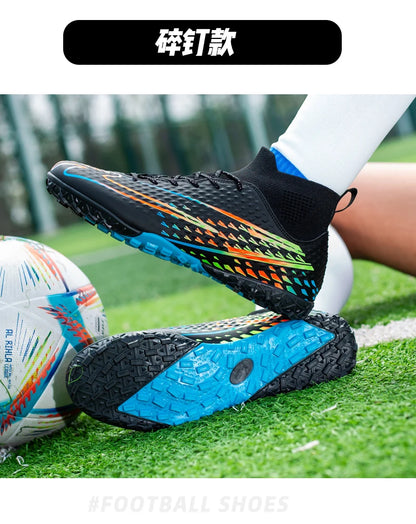 Double Star High-Top Soccer Shoes, Men's TF Turf Studs, Professional Training and Match Shoes for Boys, Teens, Kids, and Adults