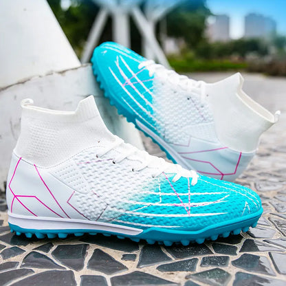 New Professional High Top Football Shoes Artificial Grass Leather Youth Students Training Soccer Shoes for Men And Women Sports