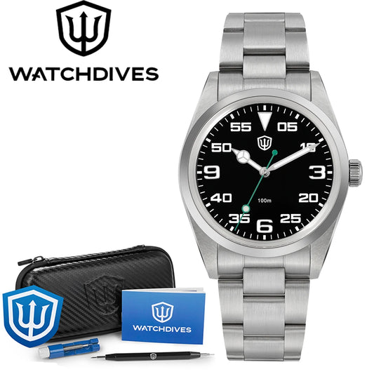 Watchdives WD1016 V3 37mm Watch VH31 Sweep Movement Stainless Steel Watches Luxury Sapphire 100m Waterproof Men Watch Box Gift