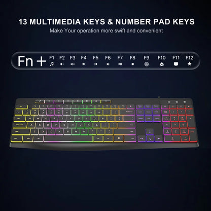 New Wired Light Backlit RGB Mute Keyboard Desktop Notebook Home Business For Office Ultra Thin USB office home