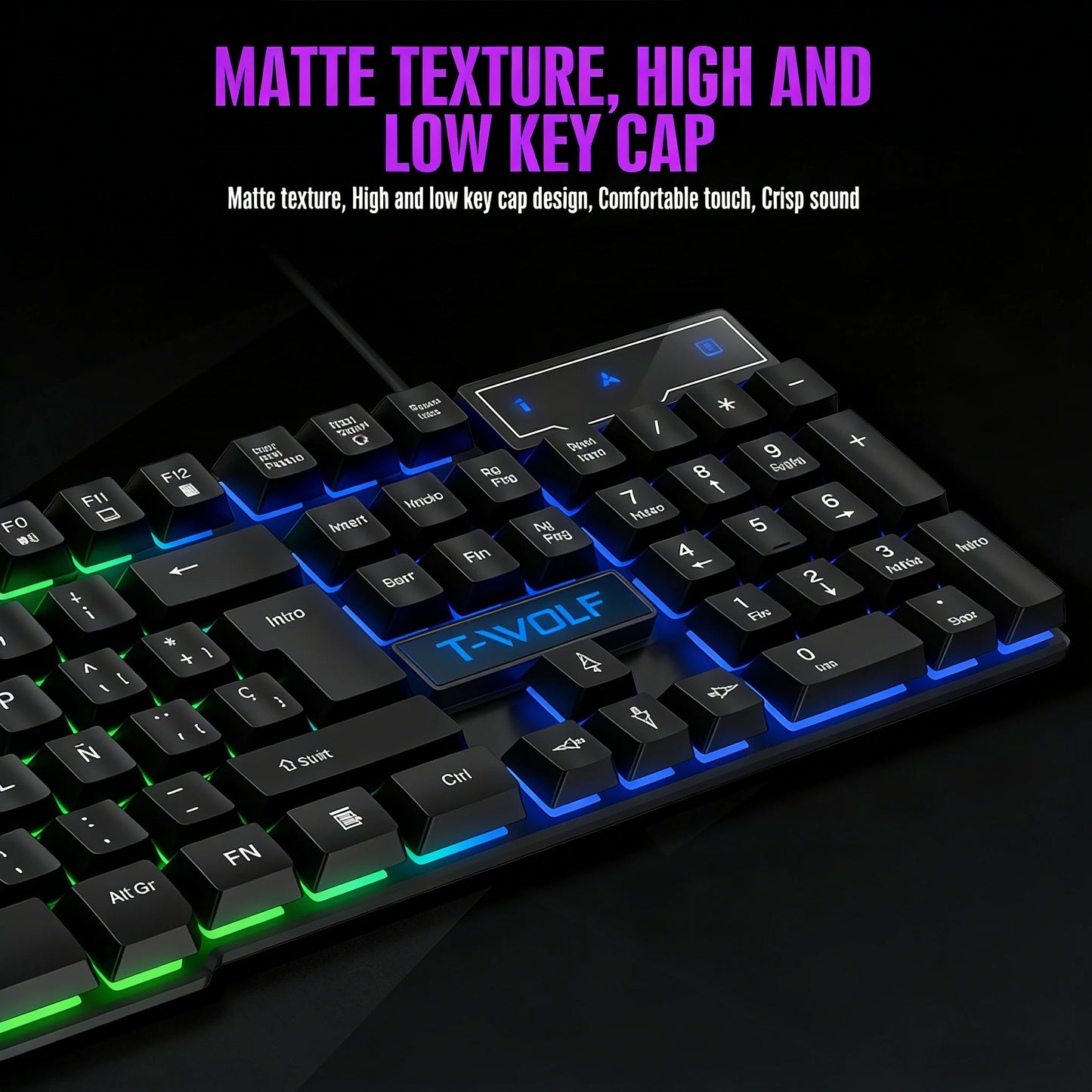Mechanical feel Gaming Keyboard Light Backlit RGB wired keyboard USB office home  media keys Russian Spanish Arabic English