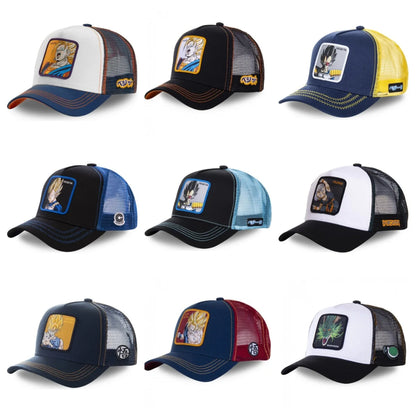 Dragon Ball Son Goku-Kappe, Sommer-Reisekappe mit Schirm, Herren-Kappe mit Stickerei, im Hip-Hop-Stil, Sonnenvisier, verstellbare Trucker-Kappe aus Netzstoff