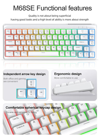FREEWOLF M68SE 68 key wired mini keyboard, designed ergonomically, dazzling lights and compatible with multiple systems