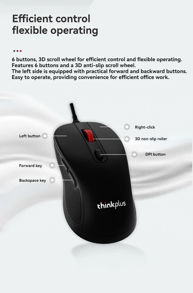 Original Lenovo Wired Mouse M10Pro USB Interface Driver-Free Gaming Office Simple Optical 6-Button Notebook Desktop Computer