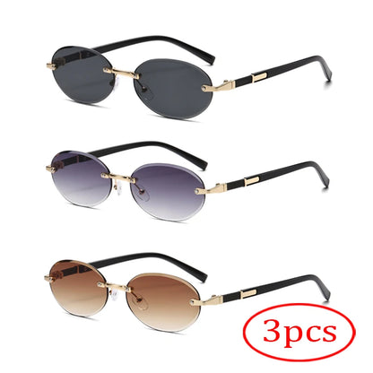 Rimless Sunglasses Oval Fashion Popular Female Male Sunglasses Round Sunglasses Female Male Summer Travel Glasses