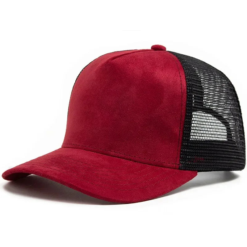 2025 m. unisex 5 dalių tinklinė zomšinė „Trucker“ kepurė su individualiu logotipo spaudiniu vyrams, beisbolo kepuraitė pavasariui ir vasarai, kvėpuojančios sportinės kepurės moterims