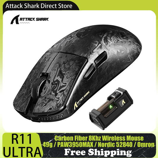 ATTACK SHARK R11 Ultra Gaming Mouse 42,000 DPI 8000Hz Wireless Carbon Fiber