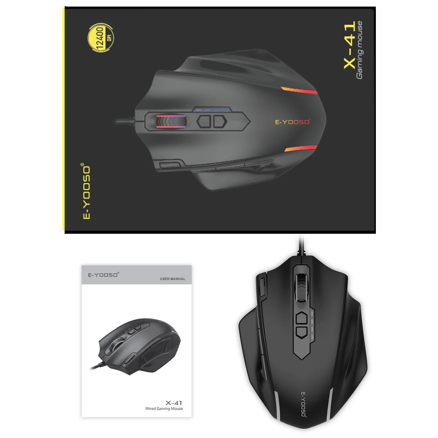 E-YOOSO X-41 Pro USB Wired Gaming Mouse RGB Backlit 12400 DPI 11 Buttons Programmable Ergonomic Mice for Work Computer PC Laptop