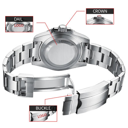 Customized Logo Reloj Men's Mechanical Automatic Wristwatch NH35 Movement 40mm Dial 100M Waterproof Sapphire Glass DIY Corgeut