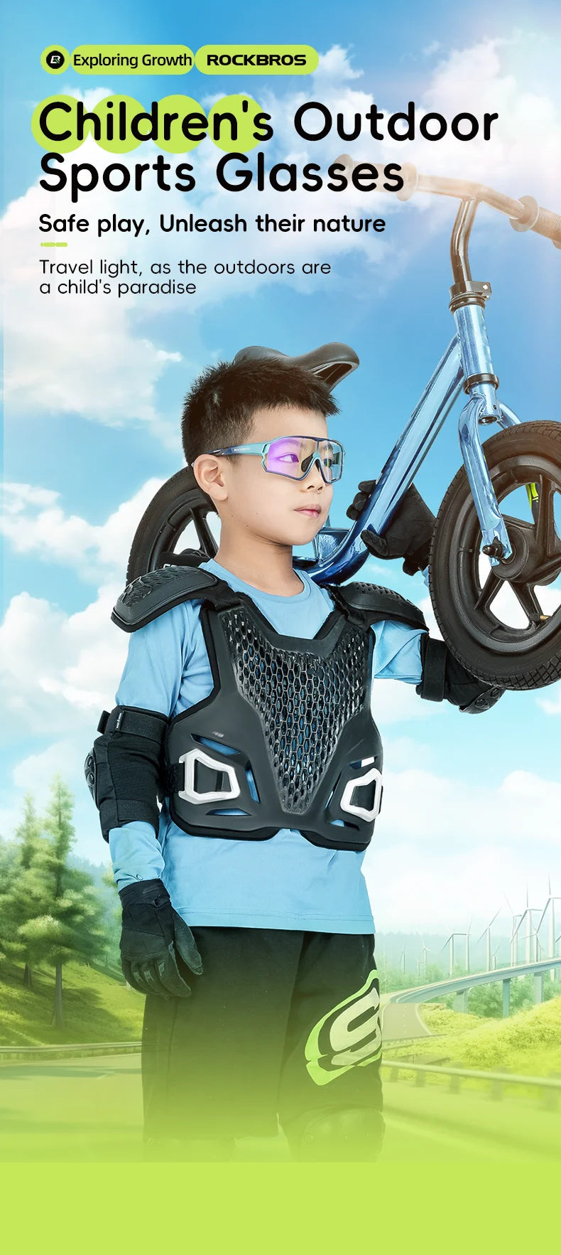 ROCKBROS Children's Cycling Glasses Polarized Photochromic Lens Children Bicycle Glasses Non-Slip Rubber Temple Arm Bike Glasses