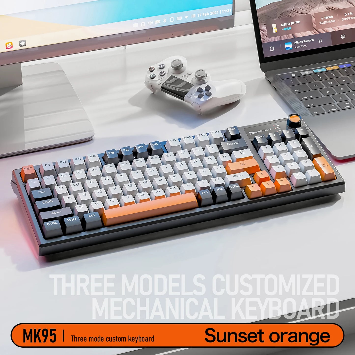 SMAILWOLF MK95 Bluetooth 무선 한국어 맞춤형 기계식 키보드 e-스포츠 3 모드 노트북 오피스 게임 풀 키 핫 스왑 가능 RGB 조명 효과