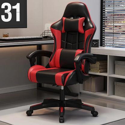 Ergonomic Racing Gaming Chair Adjustable Swivel PU Leather with Headrest and Lumbar Support For Office Computer Living Room