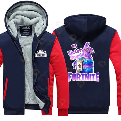 Winter Warm Fortnite Luminescent Hoodies Men Women Game Cosplay Sweatshirts Thick Fleece Zipper Couple Jacket&Coat