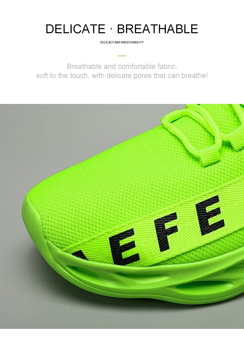 YRZL Men's Lightweight Comfortable Mesh Breathable Sneakers Green Casual Thick Sole Running Shoes