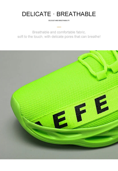 YRZL Men's Lightweight Comfortable Mesh Breathable Sneakers Green Casual Thick Sole Running Shoes