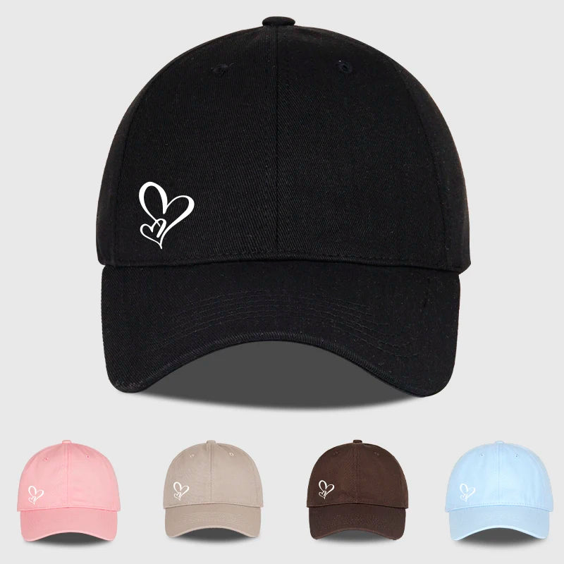 Casquette de baseball minimaliste à imprimé double cœur, pour femme et homme, souple et ajustable, style « dad hat », décontractée, sur le thème de l'amour, casquette de soleil