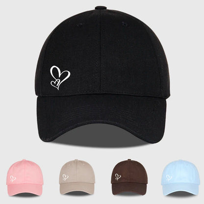 Casquette de baseball minimaliste à imprimé double cœur, pour femme et homme, souple et ajustable, style « dad hat », décontractée, sur le thème de l'amour, casquette de soleil