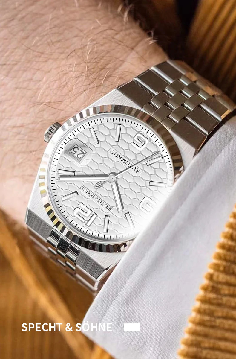 Specht & Söhne New Mens Watches Miyota 8215 Automatic Mechanical Wristwatches Stainless Steel Watch Relogio Masculino 37MM