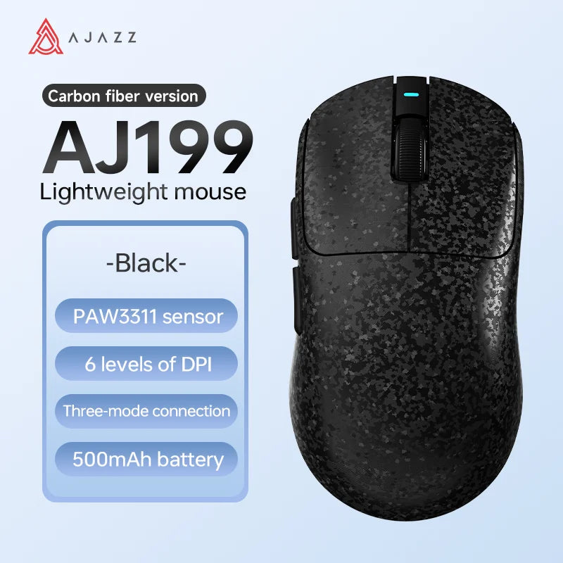 AJAZZ AJ199 trådlös gamingmus PAW3311 24000DPI lätt Bluetooth/trådbunden kolfibermus för PC, laptop och gamers