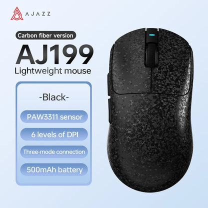 AJAZZ AJ199 trådlös gamingmus PAW3311 24000DPI lätt Bluetooth/trådbunden kolfibermus för PC, laptop och gamers