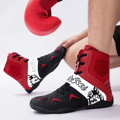 2026 Professional Boxing Shoes Big Size Wrestling Shoes Lightweight Outdoor Male Gym Training Sneakers White Red Man