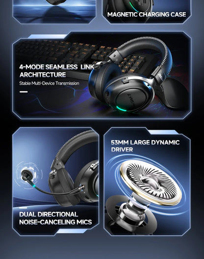 HaaYot Professional Wireless Gaming Bluetooth 6.0 Headset, 7.1 Virtual Surround Sound, Low Latency 15ms for PC, PS5, Mobile, Switch
