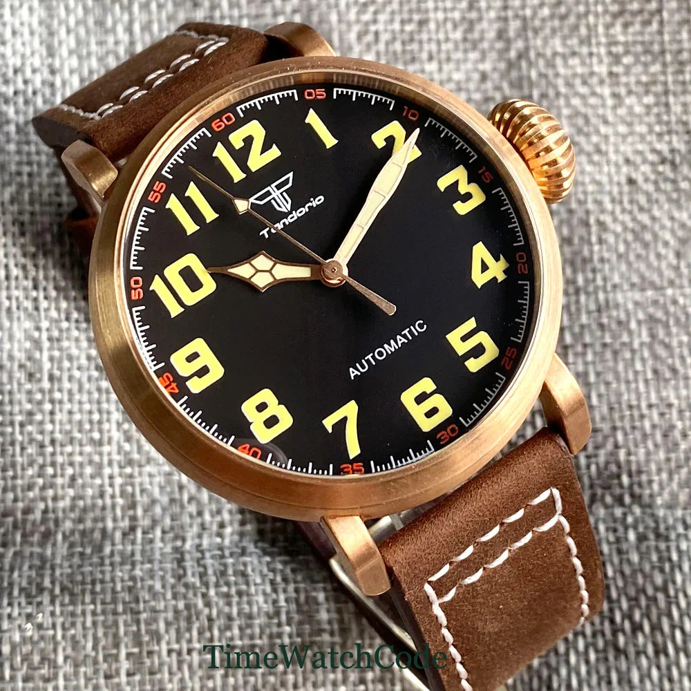 Tandorio 47mm NH35 Diver Men's Automatic Watch CUSN8 Solid Bronze or 316L Steel Case 10ATM Sapphire Crystal Black Dial