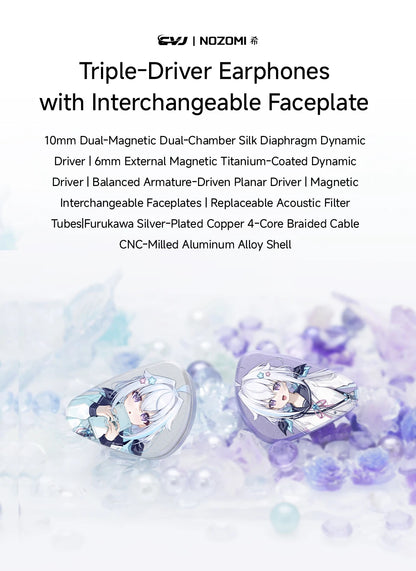 CVJ NOZOMI 2DD+1PD New Planar In-Ear Earphones Interchangeable Panel Nozzle 3 Unit Earbuds for Music And Gaming