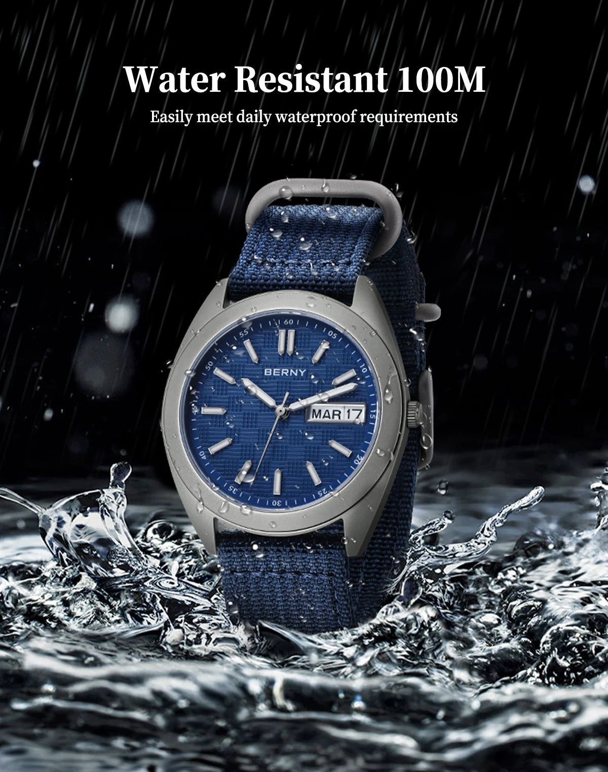 BERNY Titanium Watches for Men Date Week Calendar Sapphire Quartz Watch 38mm Super Luminous Men's Wristwatch 10ATM Lightweight