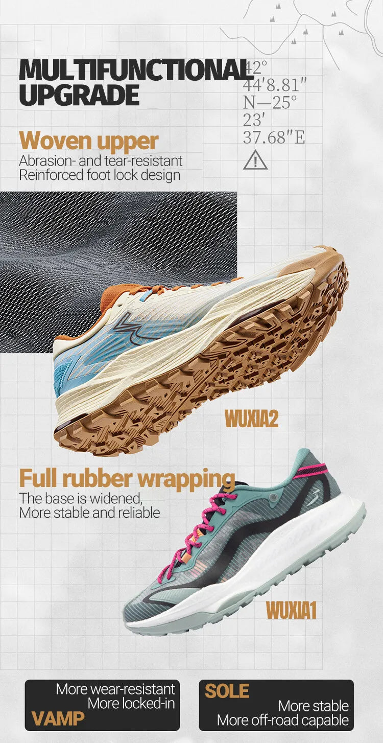 361 Degrees WUXIA 2 løbesko, lette, åndbare, stødabsorberende, skridsikre og bløde alsidige sneakers til udendørs vandring for mænd 672542201