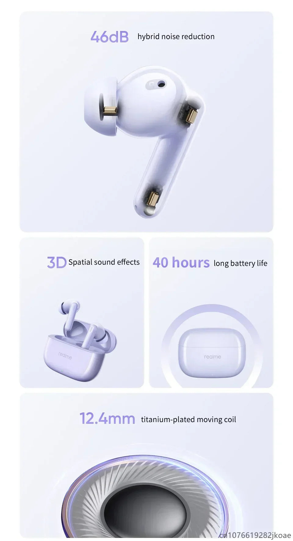 realme Buds T310 Wireless Earbuds Bluetooth 5.4 – 46dB Active Noise Cancelling HiFi Earphones with Deep Bass & Long Battery Life