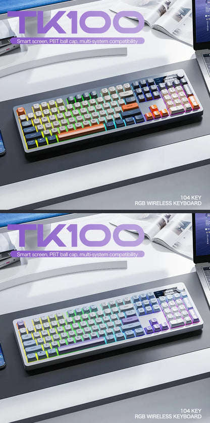 Xunfox TK100 Bluetooth Wireless Dual-Mode Keyboard Desktop Laptop Office E-Sports Gaming RGB Light Effect Charging Robot Feel
