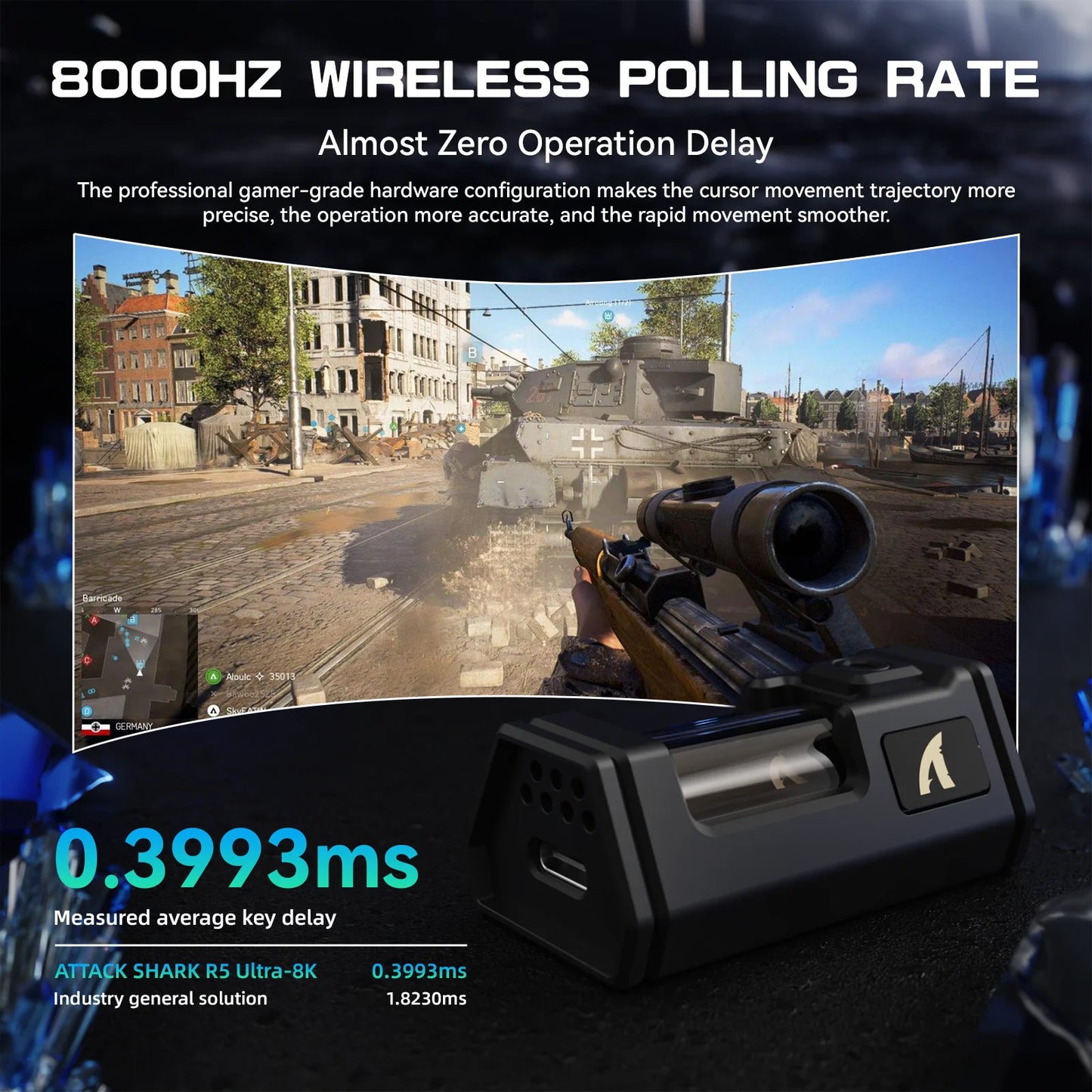 ATTACK SHARK R5Ultra Carbon Fiber Wireless 8K PAW3950MAX Gaming Mouse with 8K Coiled Cable
