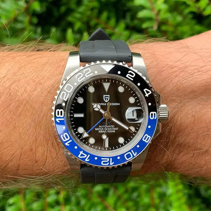 PAGANI DESIGN 40mm GMT Men's Mechanical Watches Rubber Strap Rotating Bezel 100 Waterproof Sports Wristwatch Mens Business Clock