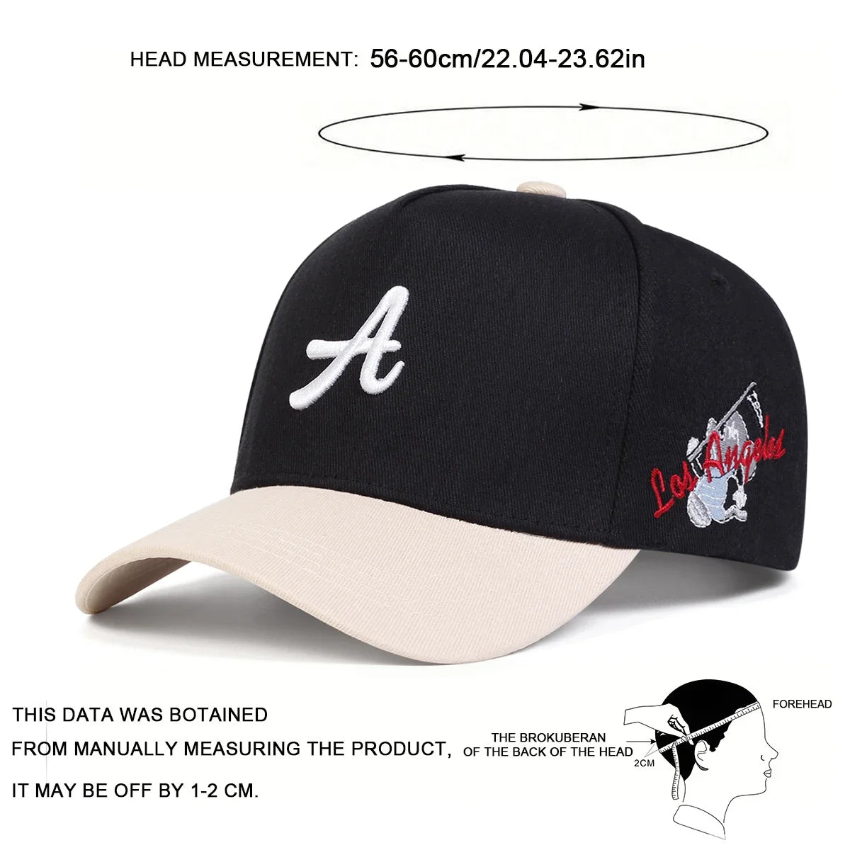 Casquettes de baseball unisexes avec broderie « A Letter Side Los Angeles » – Printemps-automne – Chapeaux décontractés ajustables pour l'extérieur – Chapeau anti-UV – Casquette de sport