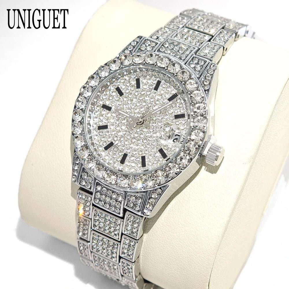 Hot Fashion Luxury Brand UNIGUET Womens Watch Elegant Pink Diamond Small Dial BlingBling Quartz Ladies Mini Iced Wristwatch Gift