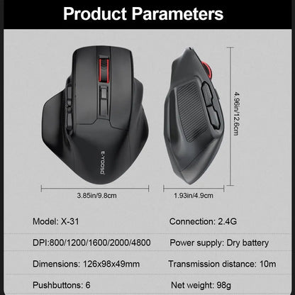 E-YOOSO X-31 Wireless Gaming Mouse 2.4G USB 4800 DPI Ergonomic Gaming Mouse for Large Hands, 5-Button Optical Mouse for PC & Laptop