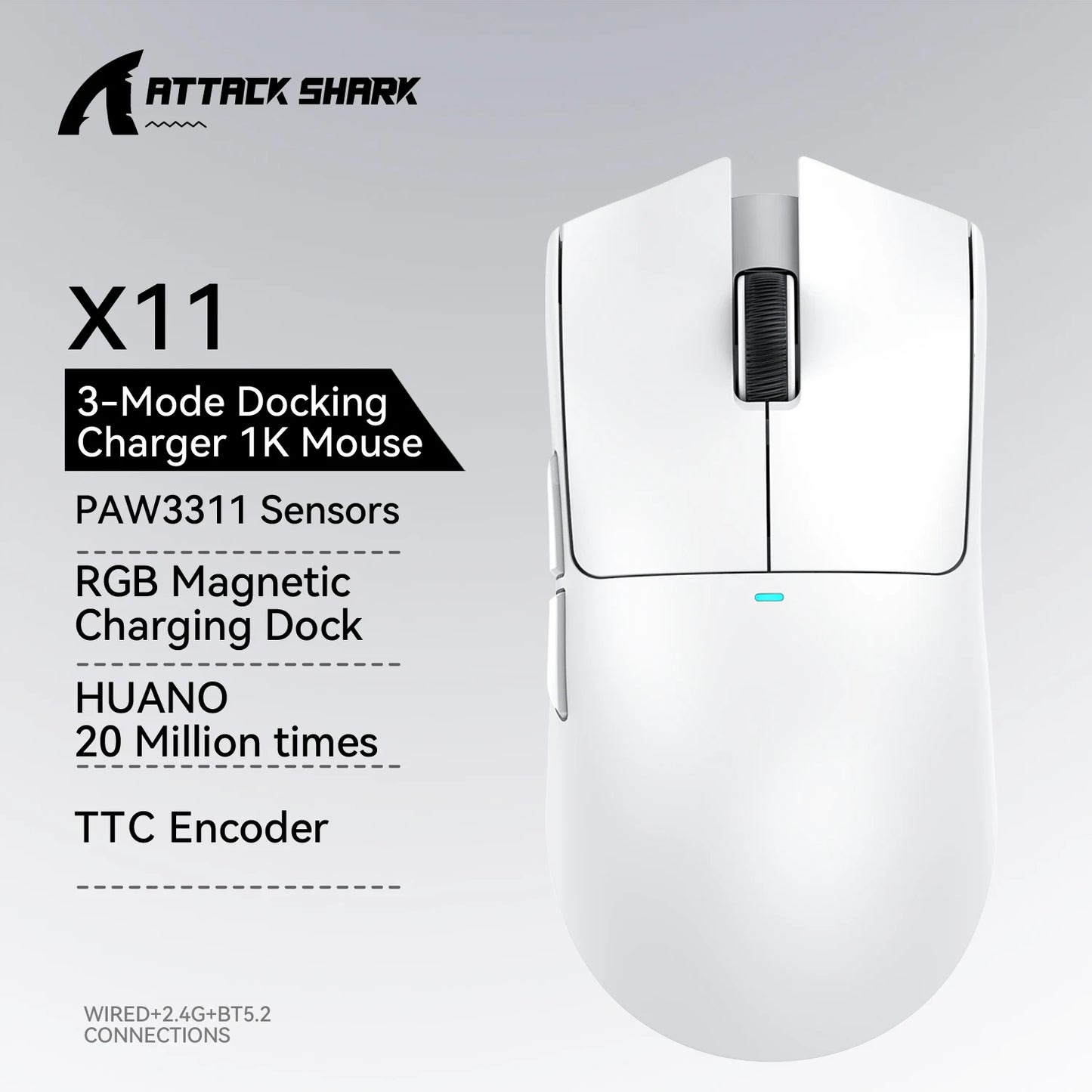 ATTACK SHARK X11 Gaming Mouse  and X11 SE Wireless Mouse 22000 DPI,PAW3311 Sensor,BT/2.4G/Wired,59g Lightweight,2000W Clicks