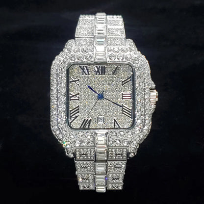 Luxurious Full Diamond Watch For Men Popular Rose Gold Iced Out Quarz Watches Fashion Hip Hop Jewelry Reloj Hombre Dropshipping