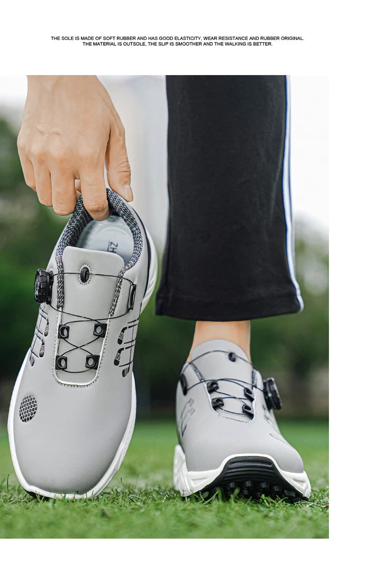 Professional Golf Shoes with Rotary Lock Buckle, Breathable, Shock-Absorbing, Non-Slip, Comfortable Support for Golf Course Swing Movements, Men's Casual Sports Shoes