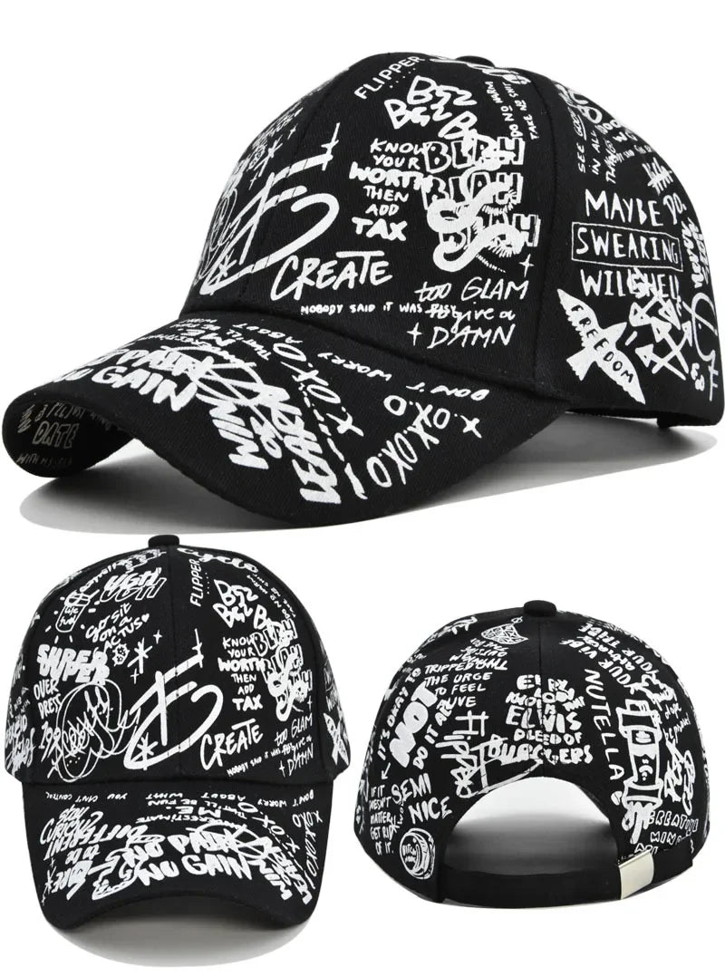 Trendy Unisex Graffiti Print Baseball Cap - Colorful Painted Visor Fashion Hat