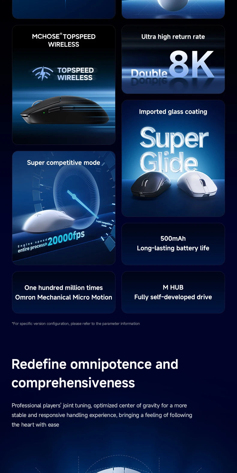 MCHOSE A7 V2 Ultra / Pro ľahká bezdrôtová herná myš s duálnou frekvenciou 8000Hz, PAW3950 TI, 42000DPI, pre PC a e-športových hráčov