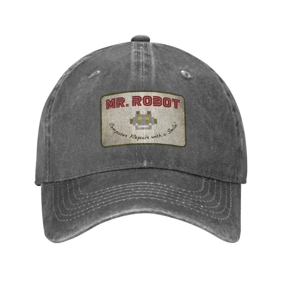 Computer mit Sourires Anime Funny Mr Robot Individuell gestaltete Retro-Cowboy-Baseballkappen für Herren aus Denim, Sonnenhut, Hip-Hop-Kappe