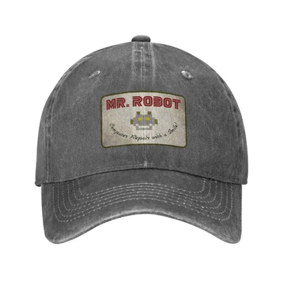Computer mit Sourires Anime Funny Mr Robot Individuell gestaltete Retro-Cowboy-Baseballkappen für Herren aus Denim, Sonnenhut, Hip-Hop-Kappe