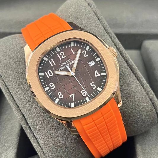 LINBERT2025 Rose Gold Fully Automatic Mechanical Men's Watch Genuine Luxury Brand Luminous Steel Waterproof Silicone Strap Watch