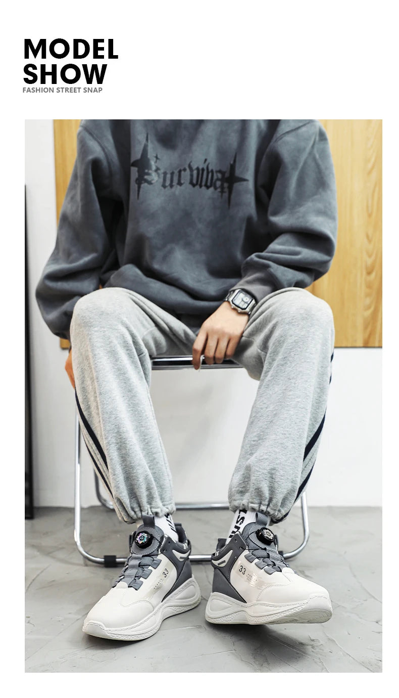 Men's Sneakers with Rotating Buckle Comfortable Non-Slip Lace-Up Durable Shoes for Outdoor Activities