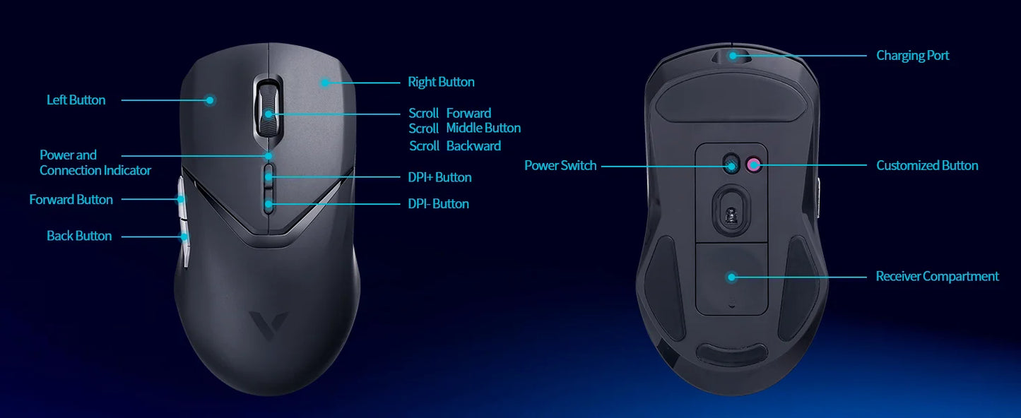 Rapoo VT9PRO Wireless Gaming Mouse Esports Grade 68g Ultra-Light 26000DPI 8 Buttons Optical PAW3398 Computer Mouse For Laptop PC