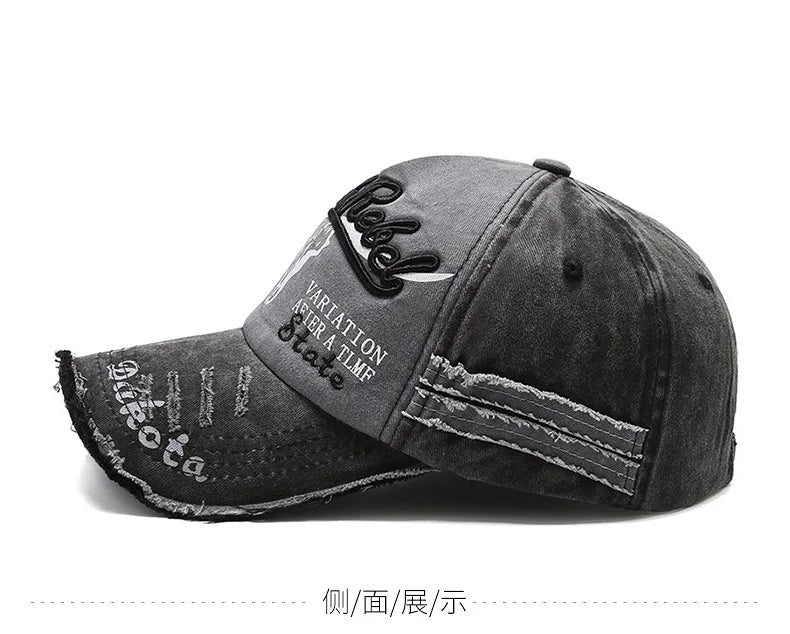 Casquette de baseball vintage « Letter Bull » délavée avec broderie, casquette de soleil rétro pour hommes et femmes, casquette à visière décontractée style hip-hop